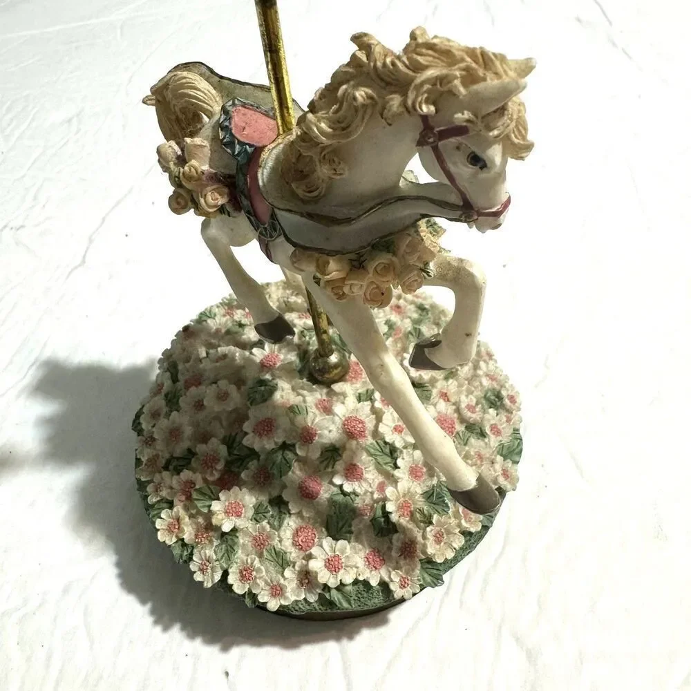 Vintage Our America Candle Jar Topper Carousel Horse w/ Flowers Decor Pony White